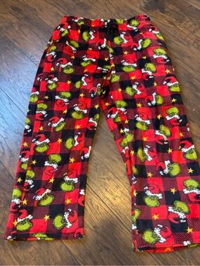 Dr. Seuss Red and Green Plaid Grinch Fleece Pajama Pants
